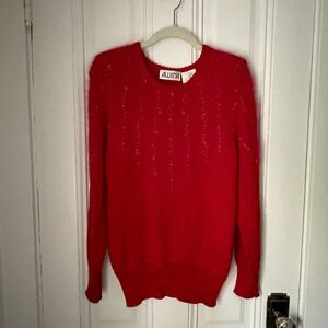 Vintage AWINA Red Wool Angora Blend Sweater Size M Holiday